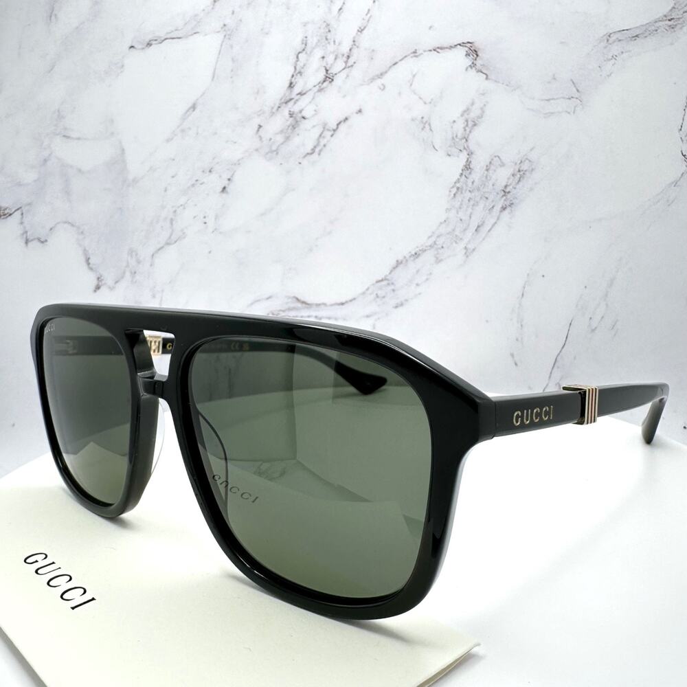 New GUCCI Sunglasses Black Aviator Pilot Gold Logo Metal Red Green Web Gucci - Picture 6 of 16